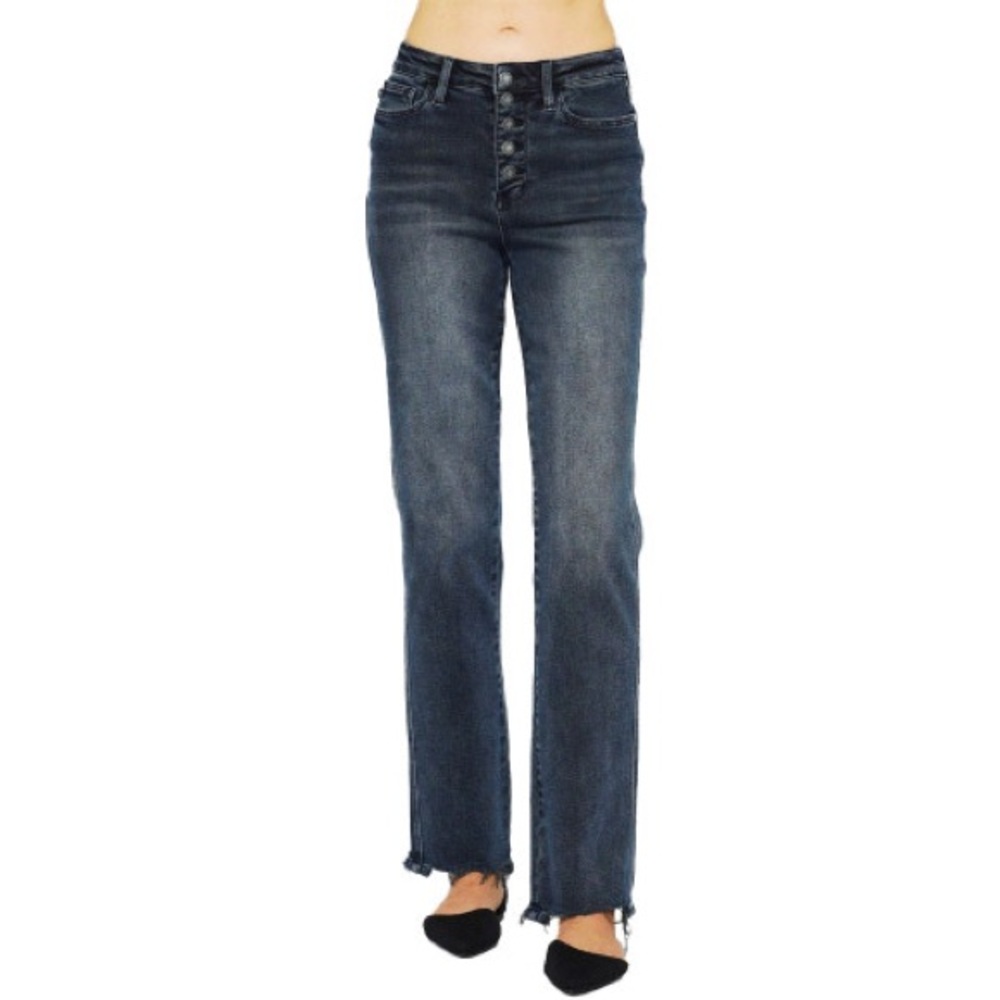 Women's Judy Blue High Waist Button Fly Straight Leg Raw Hem Jeans size 32/15